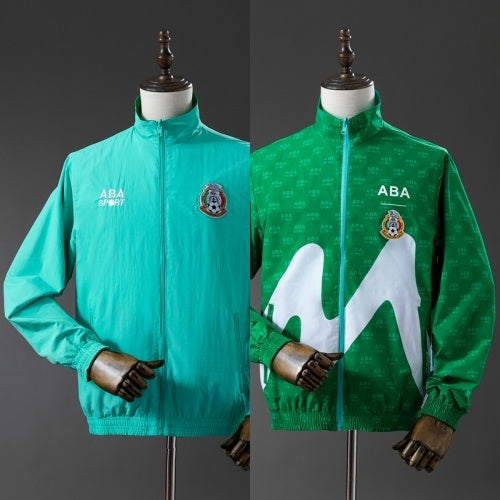 2025 Mexico Trench Coat Reversible Green and Blue Windbreaker