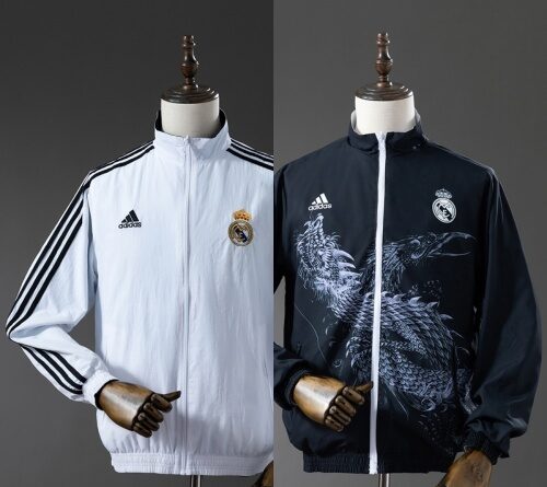 25/26 Real Madrid Trench Coat Reversible Black and White Windbreaker
