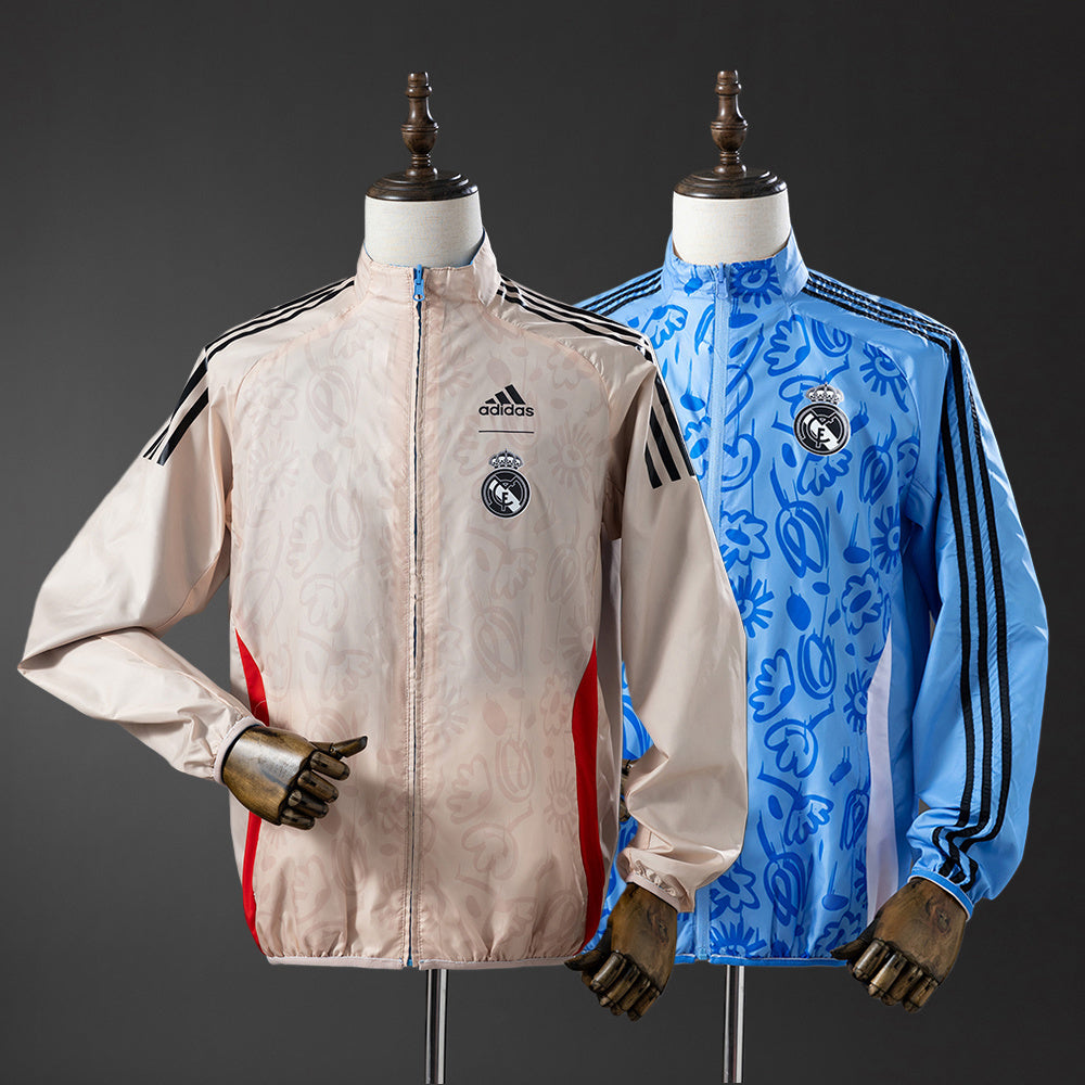 25/26 Real Madrid Beige and Blue Reversible Jacket Windbreaker