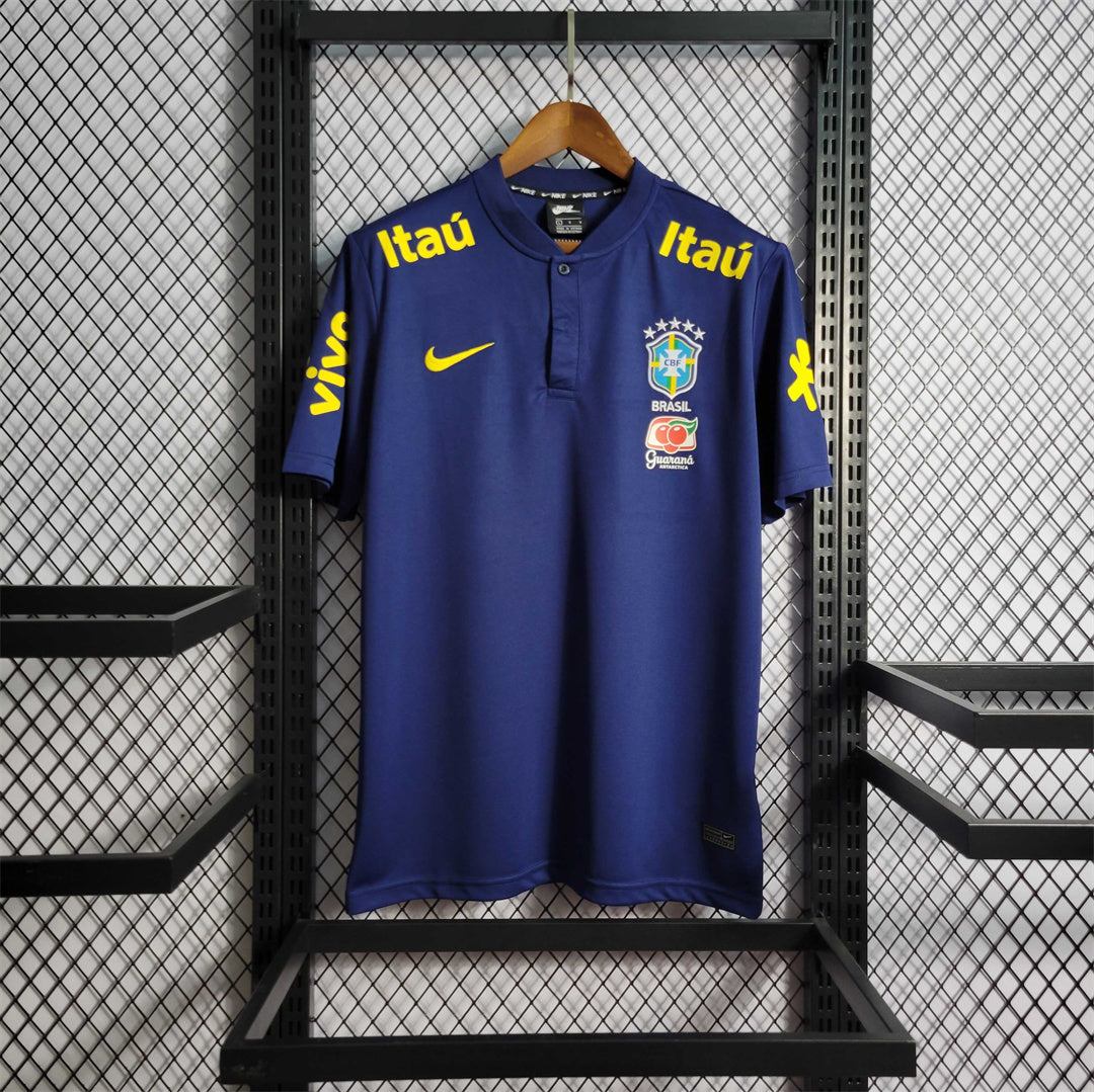 2022 World Cup Brazil Low Neck Polo Royal Blue Soccer Fan Jersey