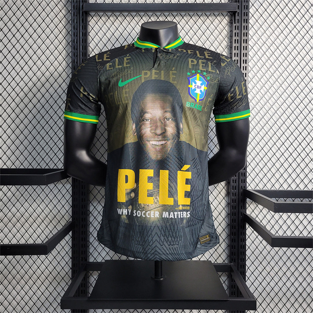 2023 Brazil PELE Commemorative Black With Yellow Stadium Jersey