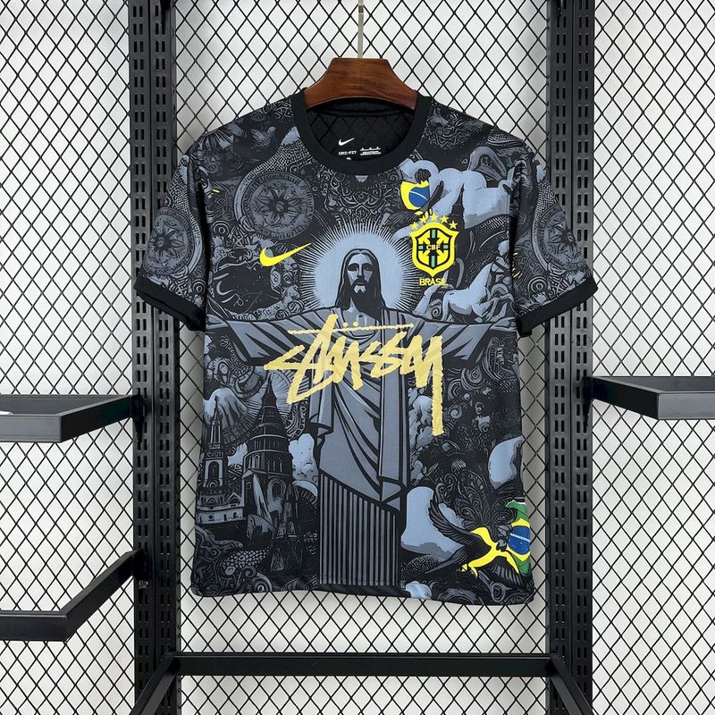2024 Brazil X STUSSY black soccer Fan Jersey