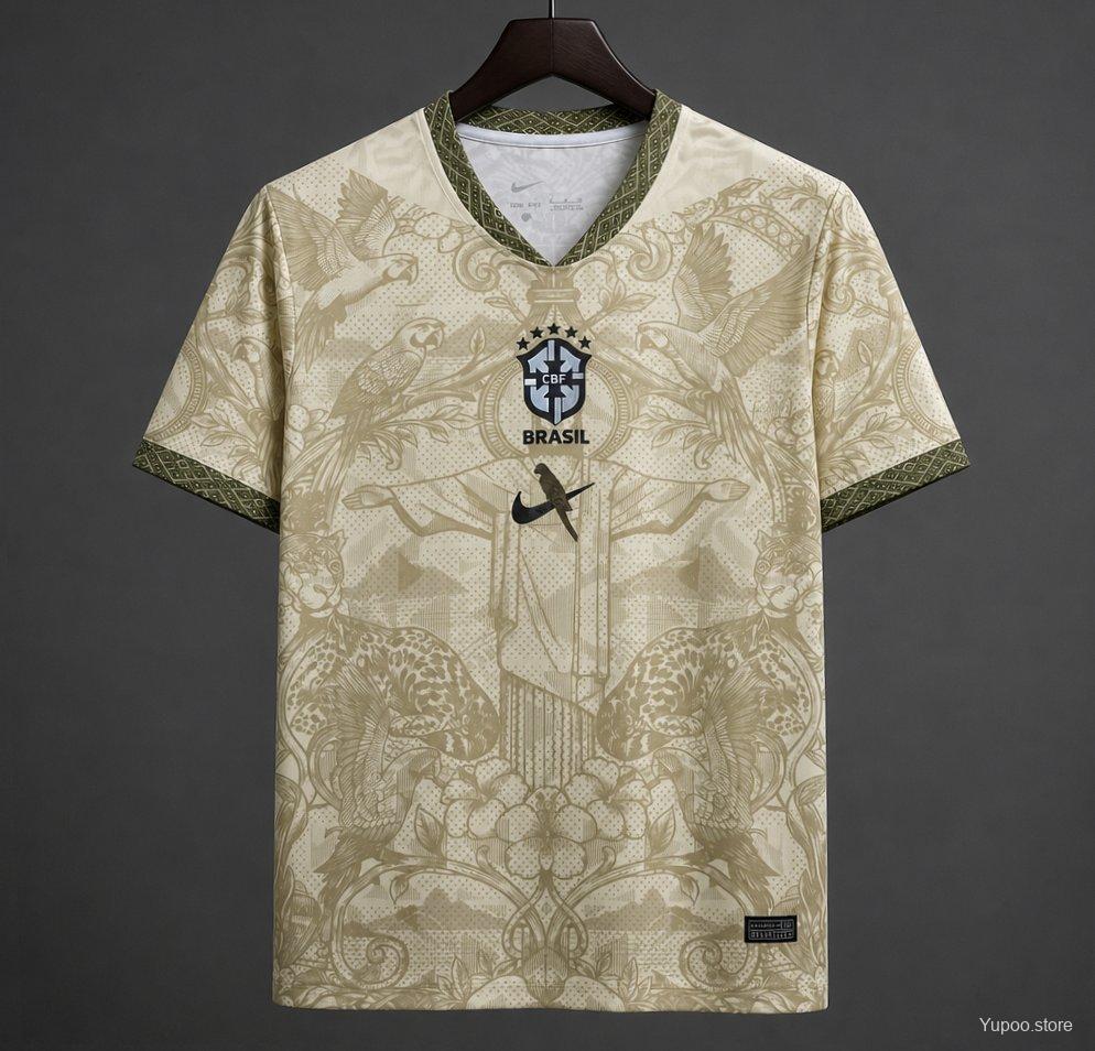 2026 Brazil World Cup Jesus Gold Cream Fan Jersey