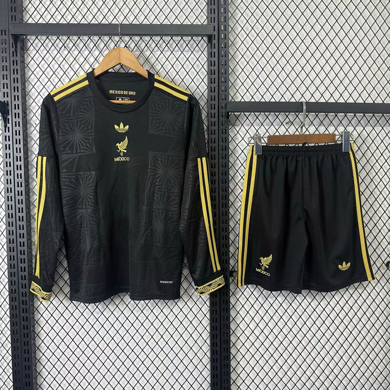 2025 Mexico black and gold special long sleeve Kids Fan Jersey