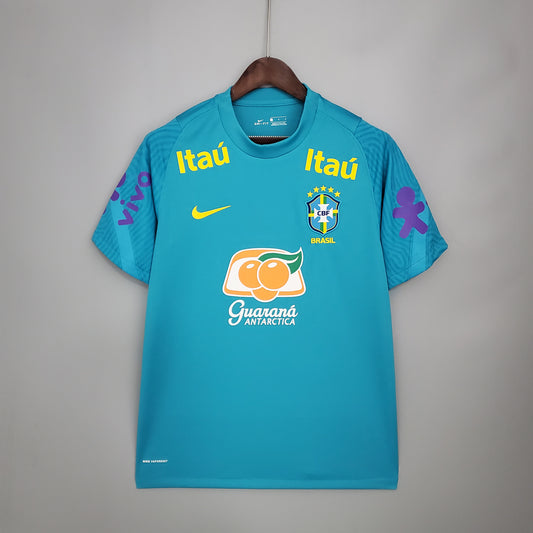 2021 Retro Brazil Training Blue Soccer Fan Jersey