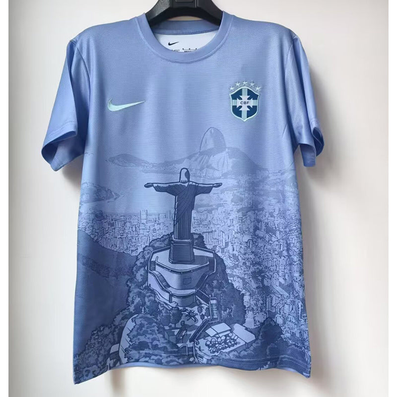 2025 Brazil Blue Jesus Edition Soccer Fan Jersey