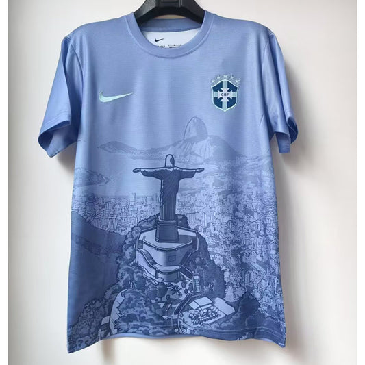 2025 Brazil Blue Jesus Edition Soccer Fan Jersey