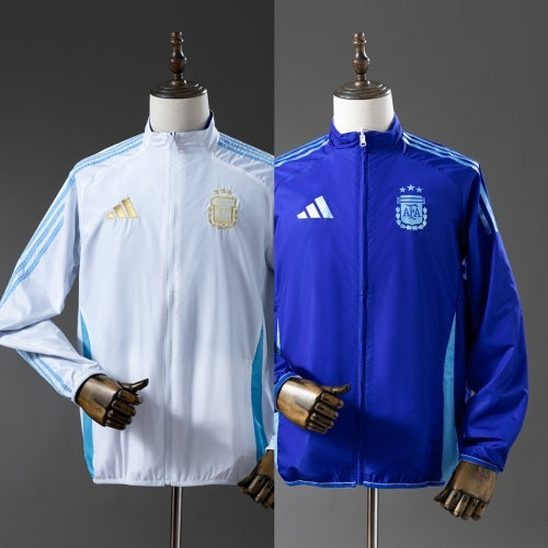2025 Argentina Trench Coat Reversible White and Blue Windbreaker