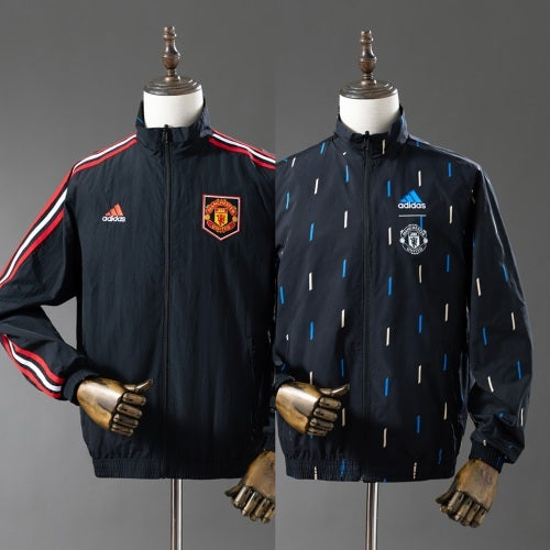 24/25 Manchester United Trench Coat Reversible Black Windbreaker