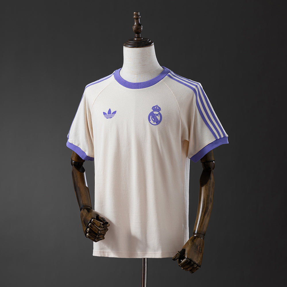 25/26 Real Madrid Adidas Originals 3/stripes beige Soccer Fan Jersey