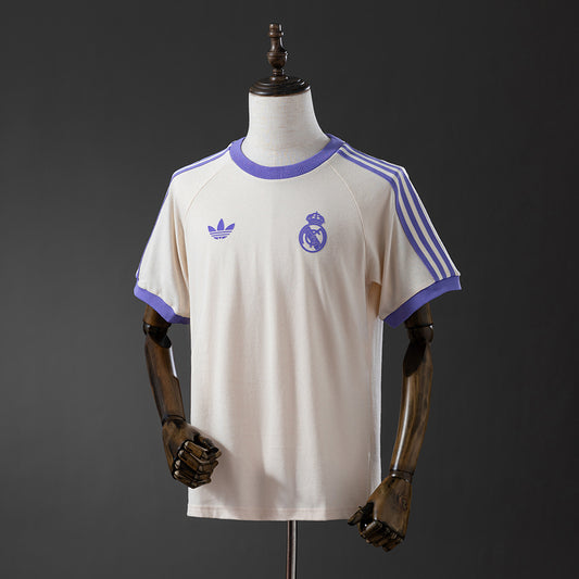 25/26 Real Madrid Adidas Originals 3/stripes beige Soccer Fan Jersey