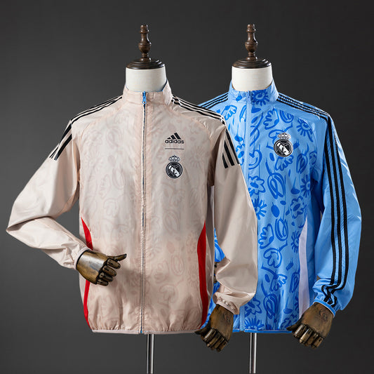 25/26 Real Madrid Beige and Blue Reversible Jacket Windbreaker