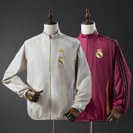 25/26 Real Madrid Beige and Red Reversible Jacket Windbreaker