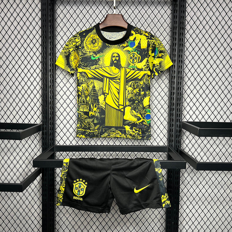 2024 Brazil Yellow Jesus Special Kids Fan Jersey