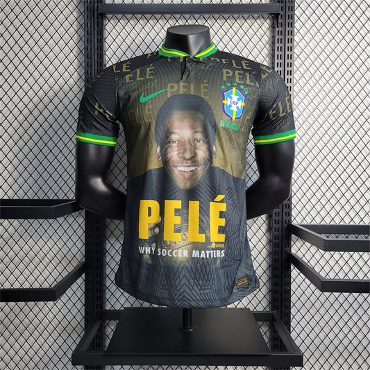 2023 Brazil PELE Commemorative Black With Yellow Stadium Jersey