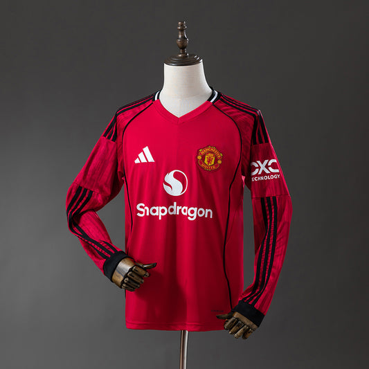 25/26 Manchester United Home Long Sleeve red soccer Fan Jersey