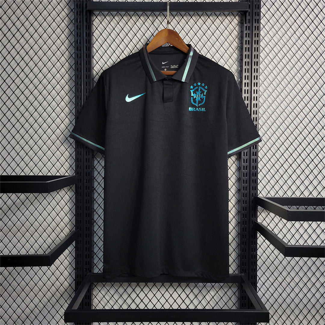 2023 Brazil Black With Sky Blue Logo POLO Fan Jersey