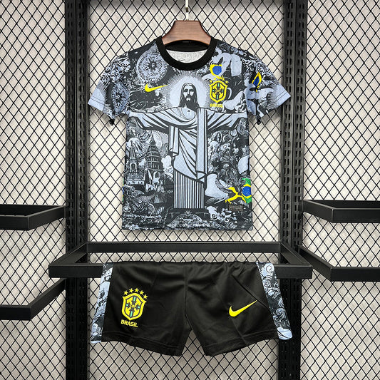 2024 Brazil Gray Jesus Special Kids Fan Jersey