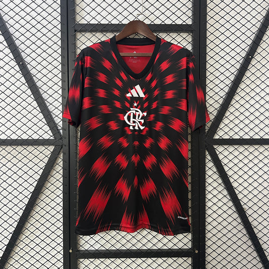25/26 Flamengo Pre-Match Red and Black Fan Jersey