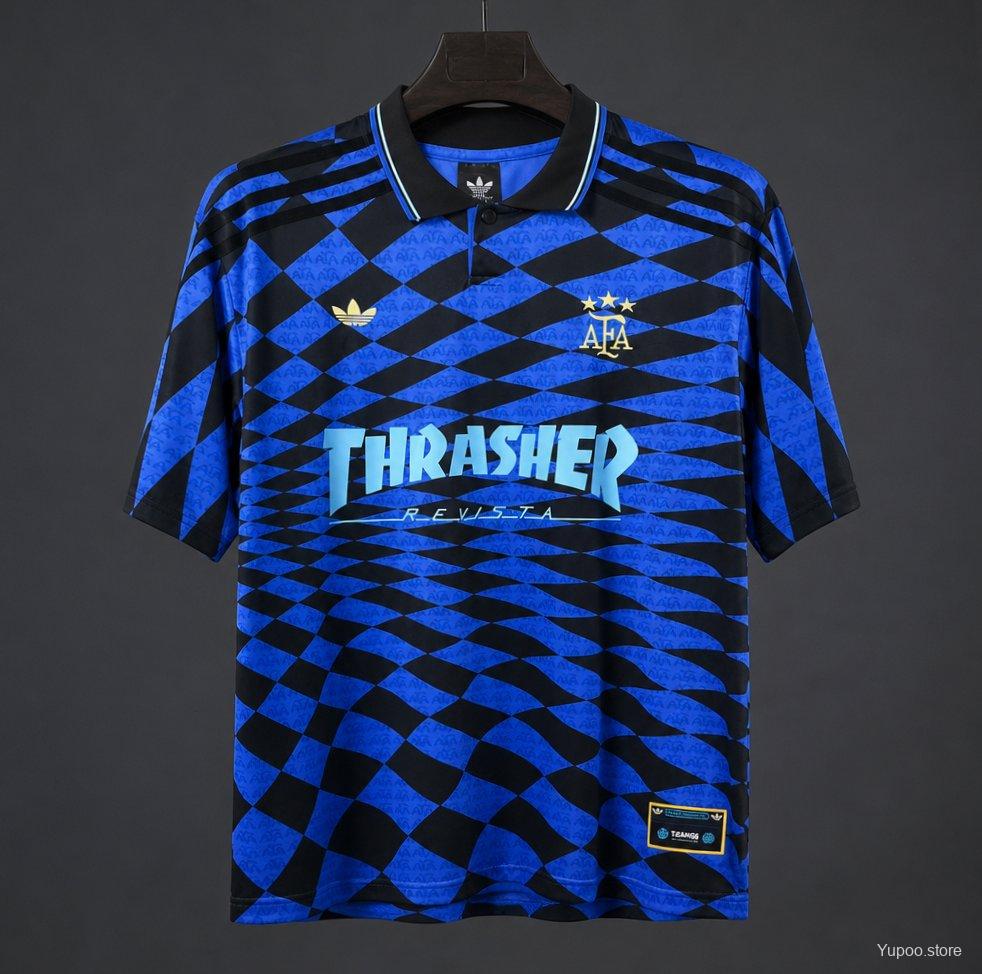 2026 Argentina x Thrasher x AFA Blue Checkered Fan Jersey